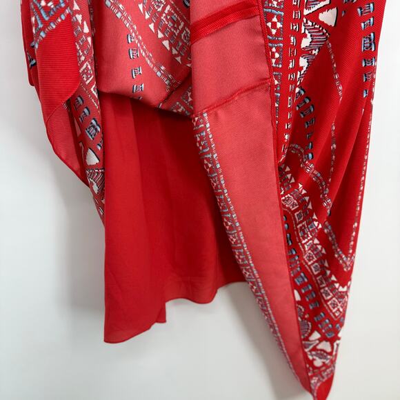 BCBG Maxazria Red V-Neck Handkerchief Hem Sleeveless Dress Women’s Medium - Picture 8 of 11